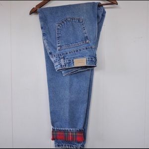 LL Bean plaid lined jeans size 16